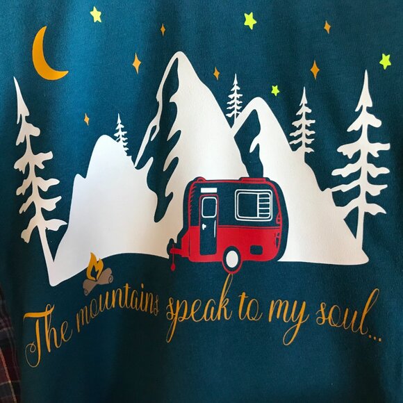 Flannel Shirt Upcycle, Size L-2XL: Reworked Oversized Mountain Camping Graphic - Picture 10 of 12